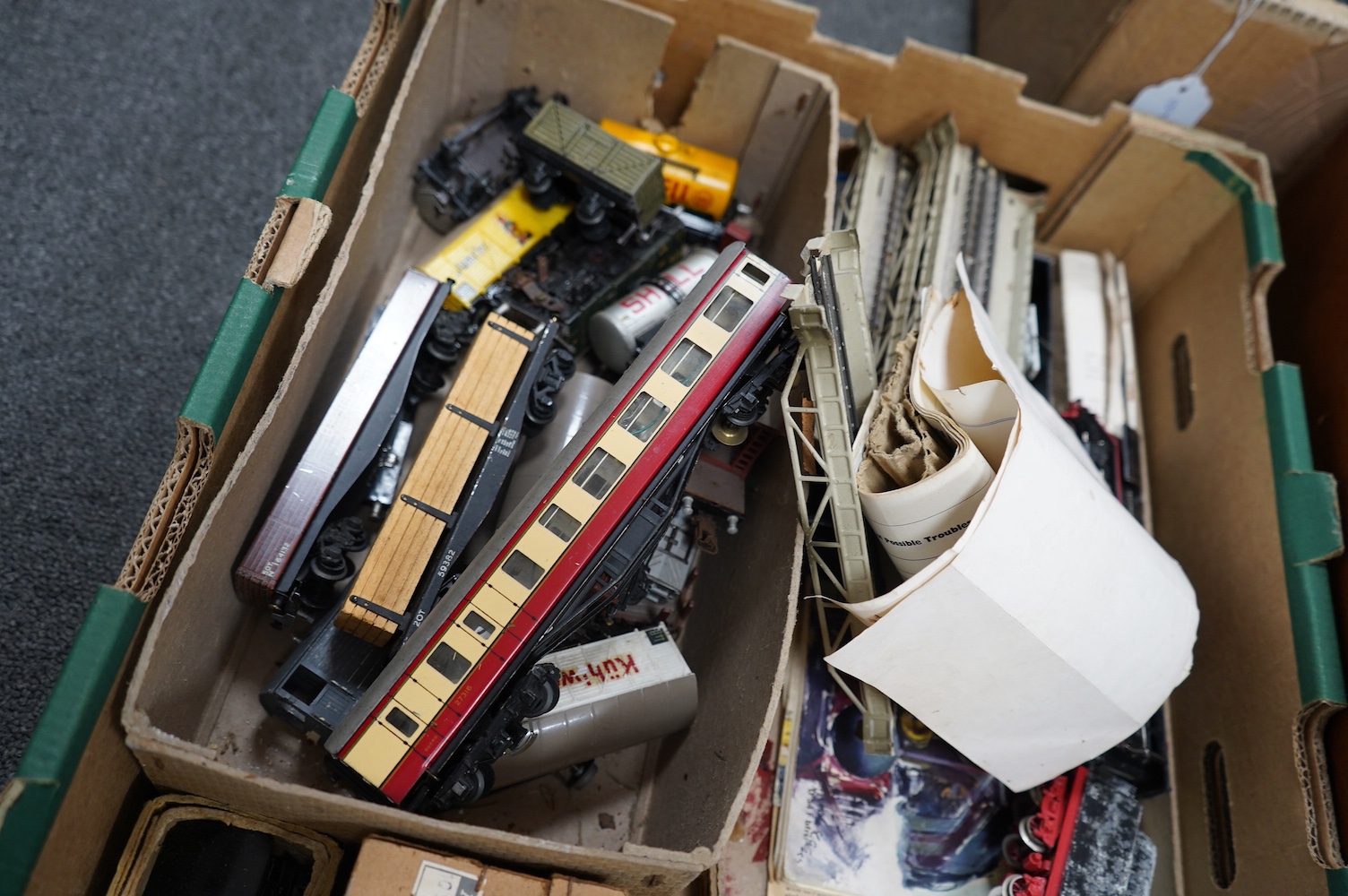 A collection of HO gauge Marklin and Trix Twin Railway tinplate and diecast rolling stock and track, including; including a German 2-10-0 tender locomotive with bogie tender, G800, two Trix 0-4-0T locomotives, one boxed,